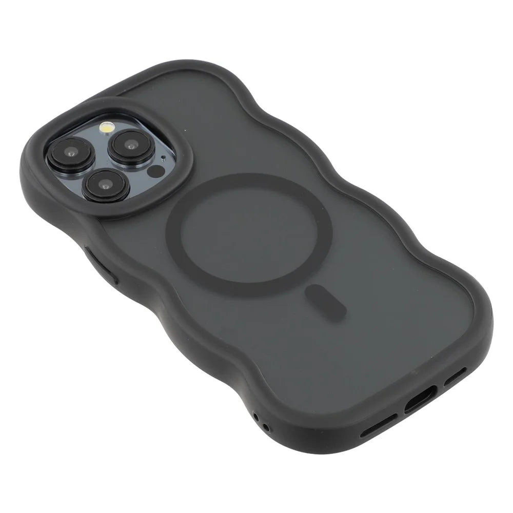 For iPhone 15 Pro Max Case Compatible with MagSafe TPU + PC Phone Back Cover Skin Touch Wave Shape - Black - 5
