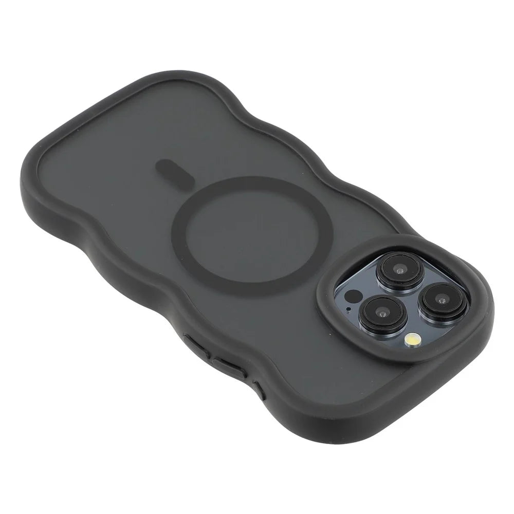 For iPhone 15 Pro Max Case Compatible with MagSafe TPU + PC Phone Back Cover Skin Touch Wave Shape - Black - 6