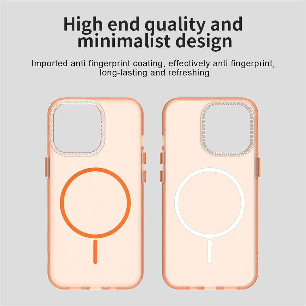 For iPhone 13 Pro Max Case Compatible with MagSafe TPU + PC + PET Phone Cover Rhinestone Decor Lens Frame - Orange - 5