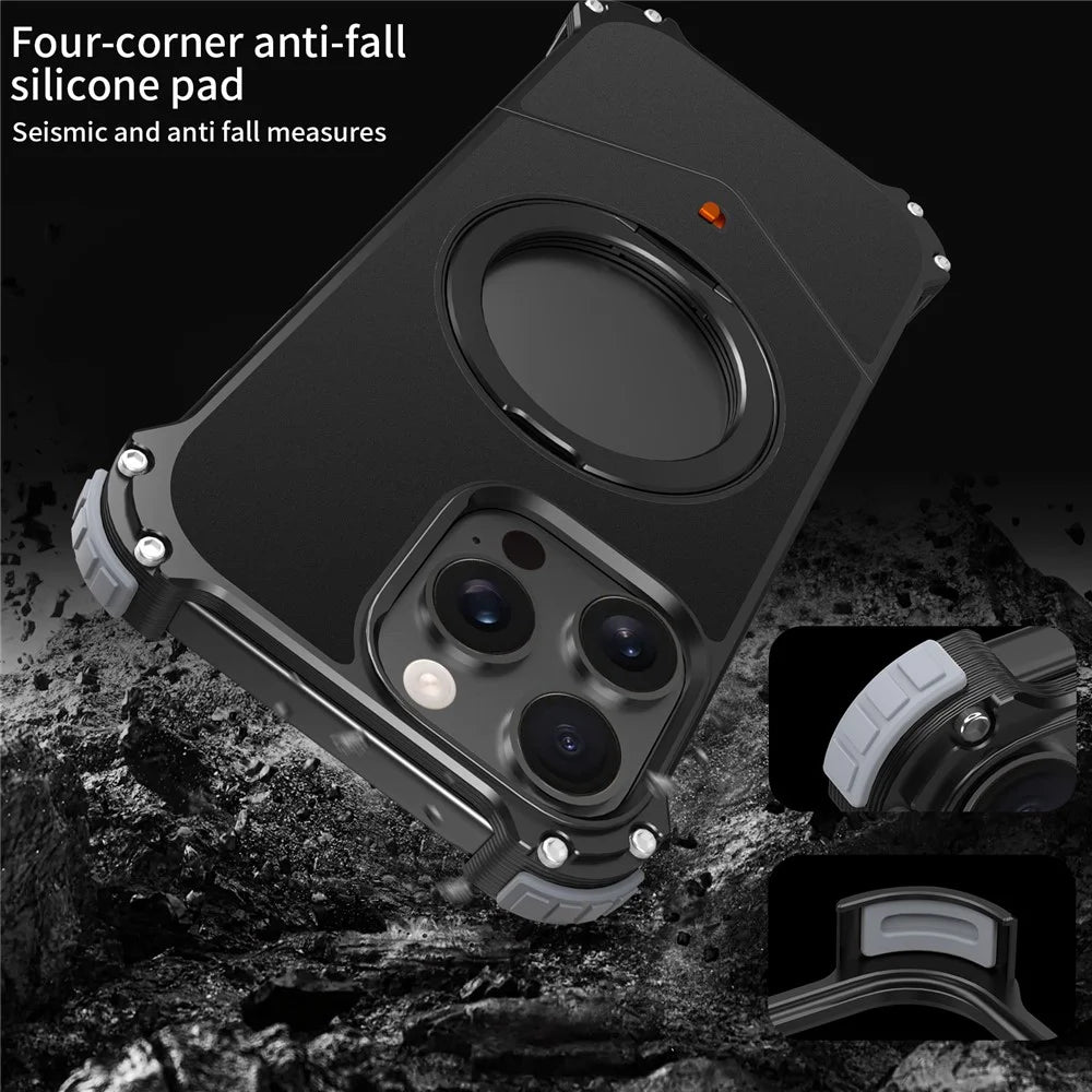 For iPhone 16 Pro Max Case PC + Metal Boardless Phone Back Cover with Kickstand - Black - 2