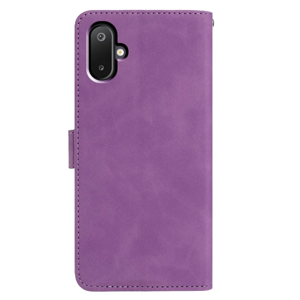 For Samsung Galaxy M06 5G  /  F06 5G Case Butterfly Flower Imprinted PU Leather Wallet Stand Phone Cover - Purple - 5