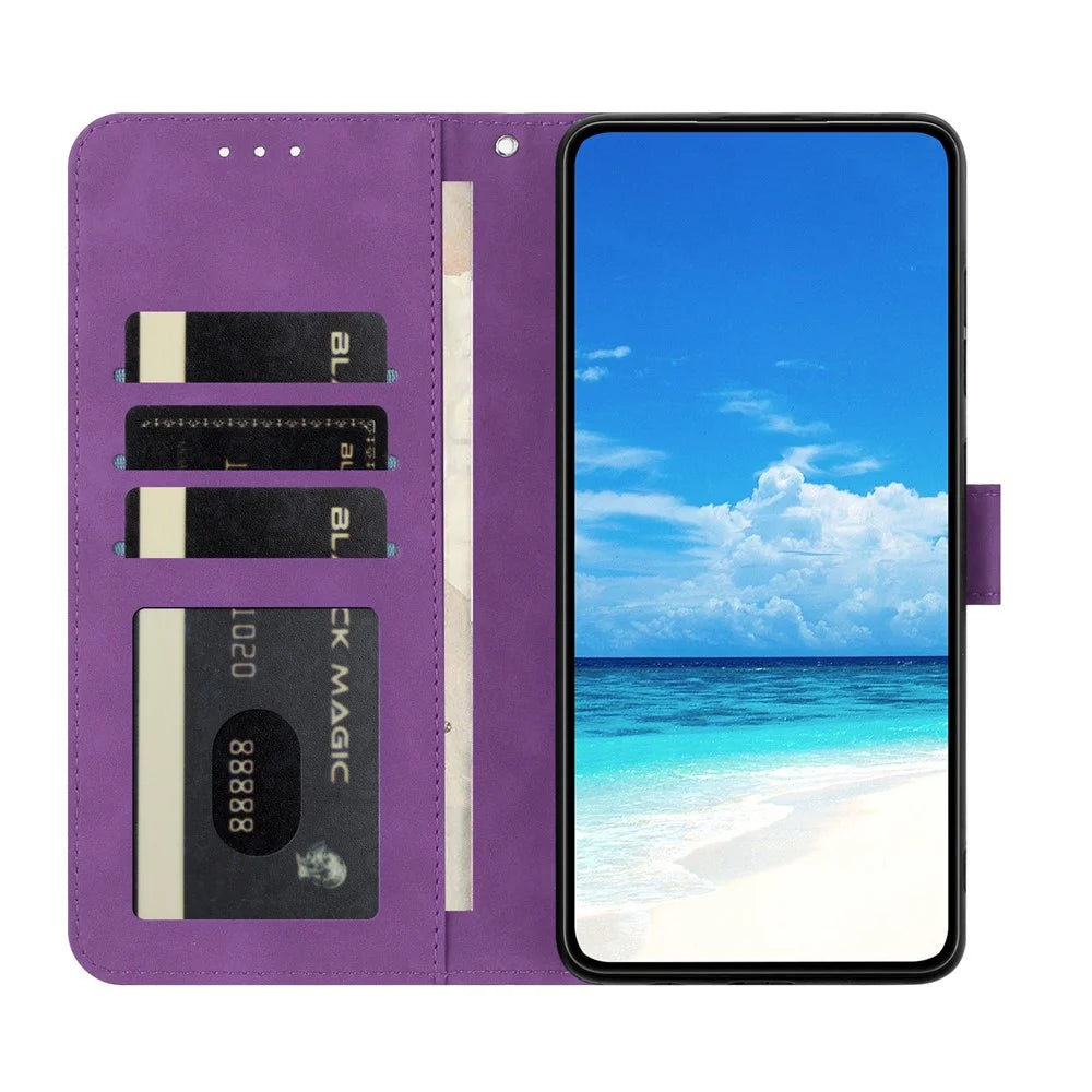 For Samsung Galaxy A56 5G Case Butterfly Flower Imprinted PU Leather Wallet Stand Phone Cover - Purple - 3