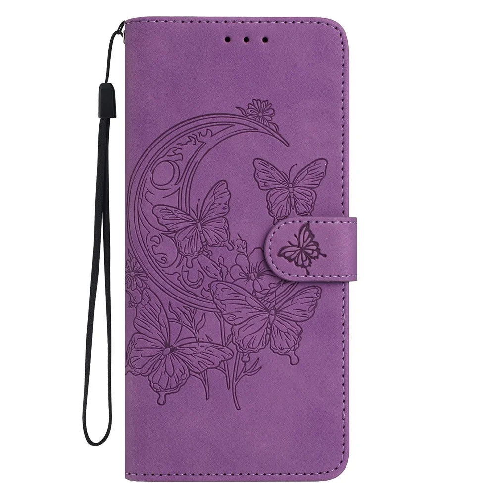 For Samsung Galaxy A56 5G Case Butterfly Flower Imprinted PU Leather Wallet Stand Phone Cover - Purple - 4