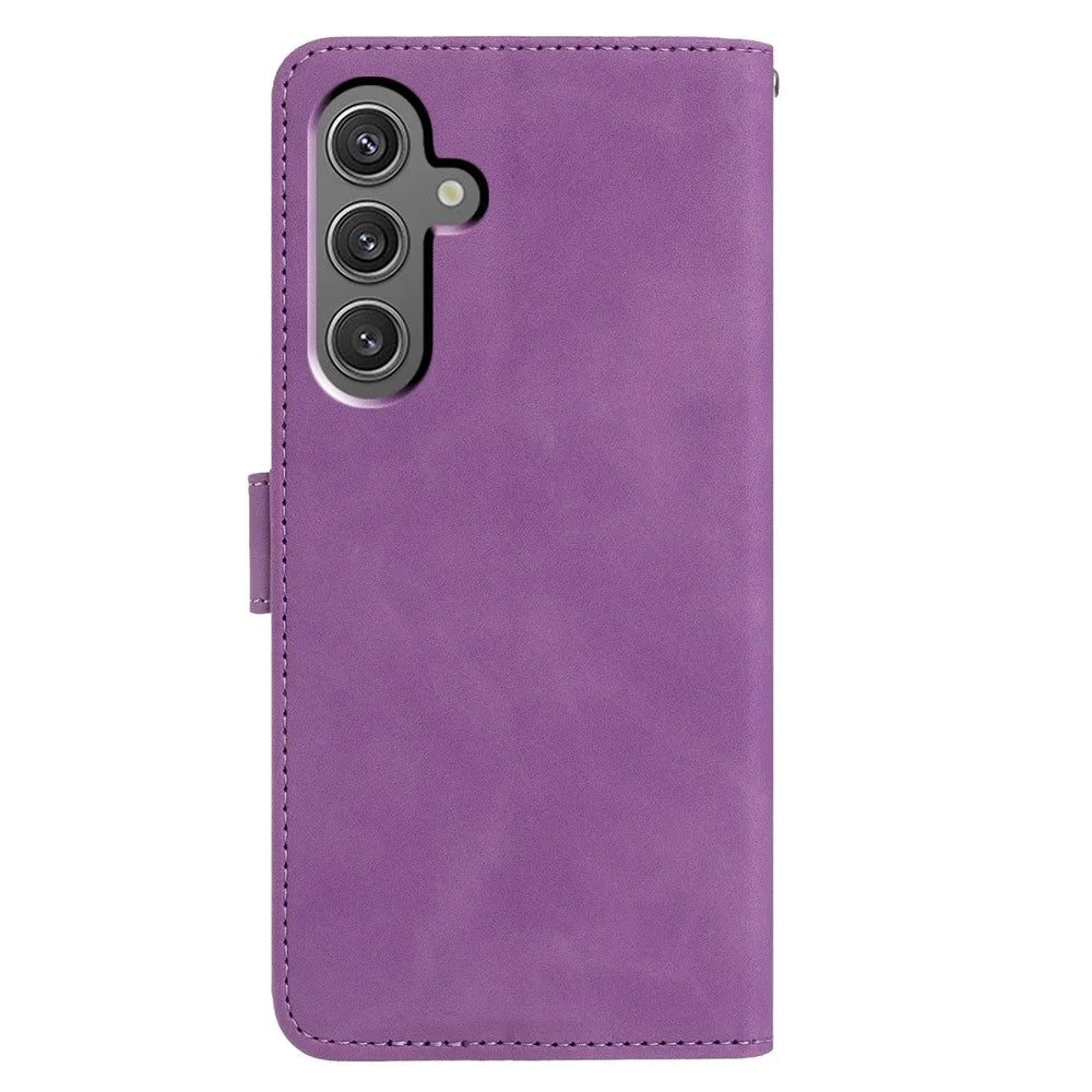 For Samsung Galaxy A56 5G Case Butterfly Flower Imprinted PU Leather Wallet Stand Phone Cover - Purple - 5