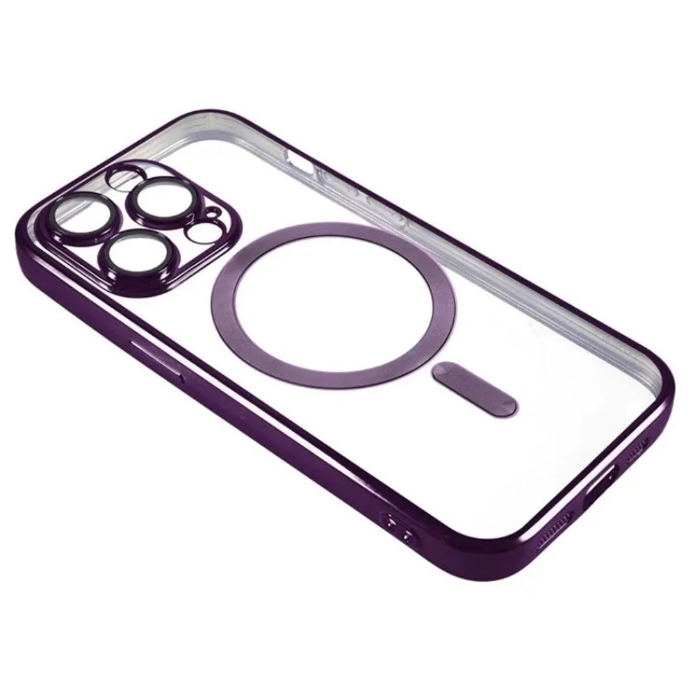 WANLONFENG For iPhone 14 Pro Magnetic Case  Full Protection Electroplated TPU Cover with Tempered Glass - Dark Purple - 3