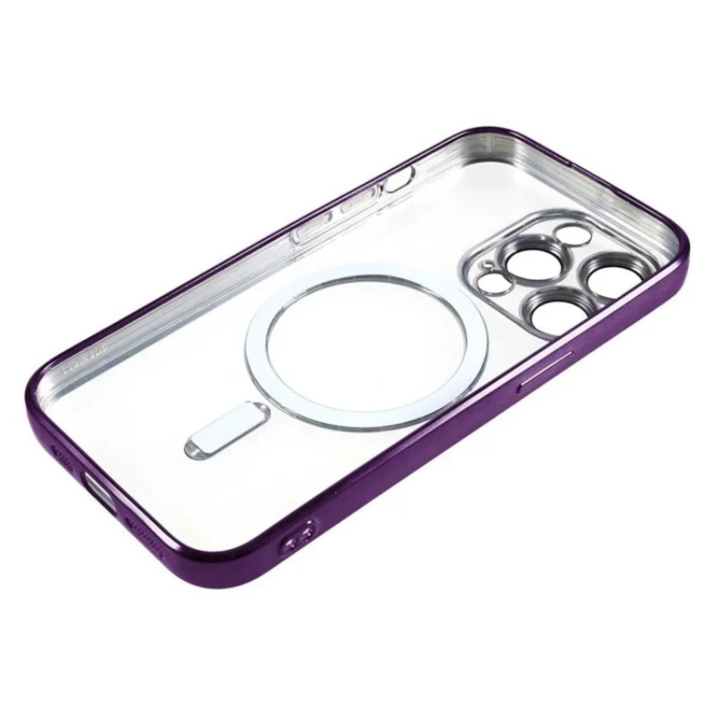 WANLONFENG For iPhone 14 Pro Magnetic Case  Full Protection Electroplated TPU Cover with Tempered Glass - Dark Purple - 4
