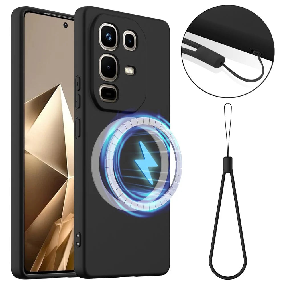 For Infinix Note 50 Pro 4G / Infinix Note 50 4G Magnetic Case Anti-Drop Liquid Silicone Phone Cover - Black - 1