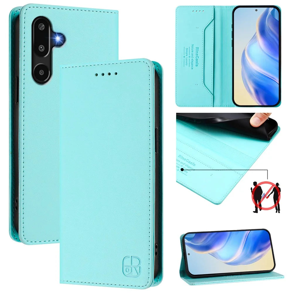 For Samsung Galaxy M16 5G / Galaxy F16 5G Leather Case RINACASIS RC01 Phone Cover with RFID Blocking Wallet Stand - Mint Green - 2