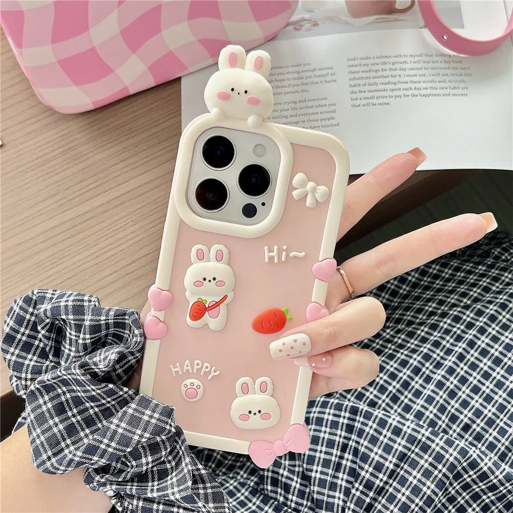 For iPhone 16 Pro Max Silicone Case Cute 3D Cartoon Carrot Rabbit Design Shockproof Phone Back Cover - 3