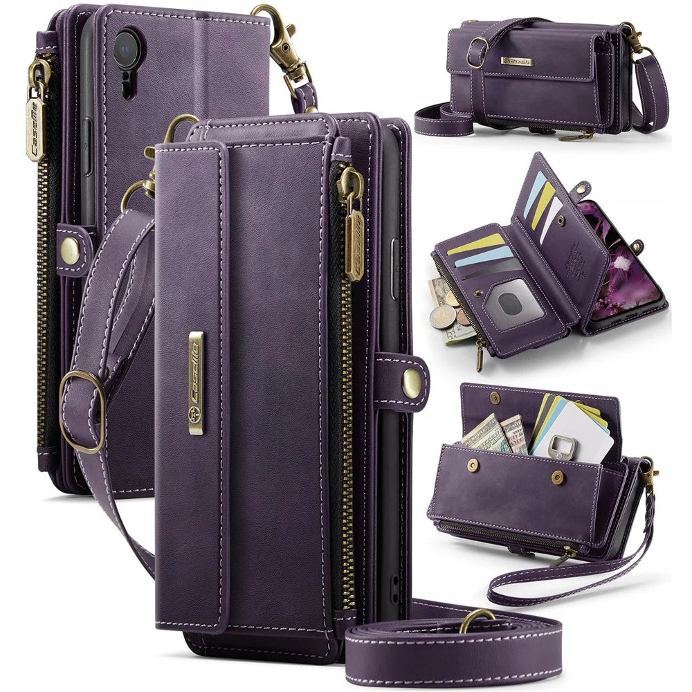 CASEME For iPhone XR 6.1 inch Case  C39 RFID Blocking Zipper Wallet Stand Leather Cover with Strap - Purple - 1