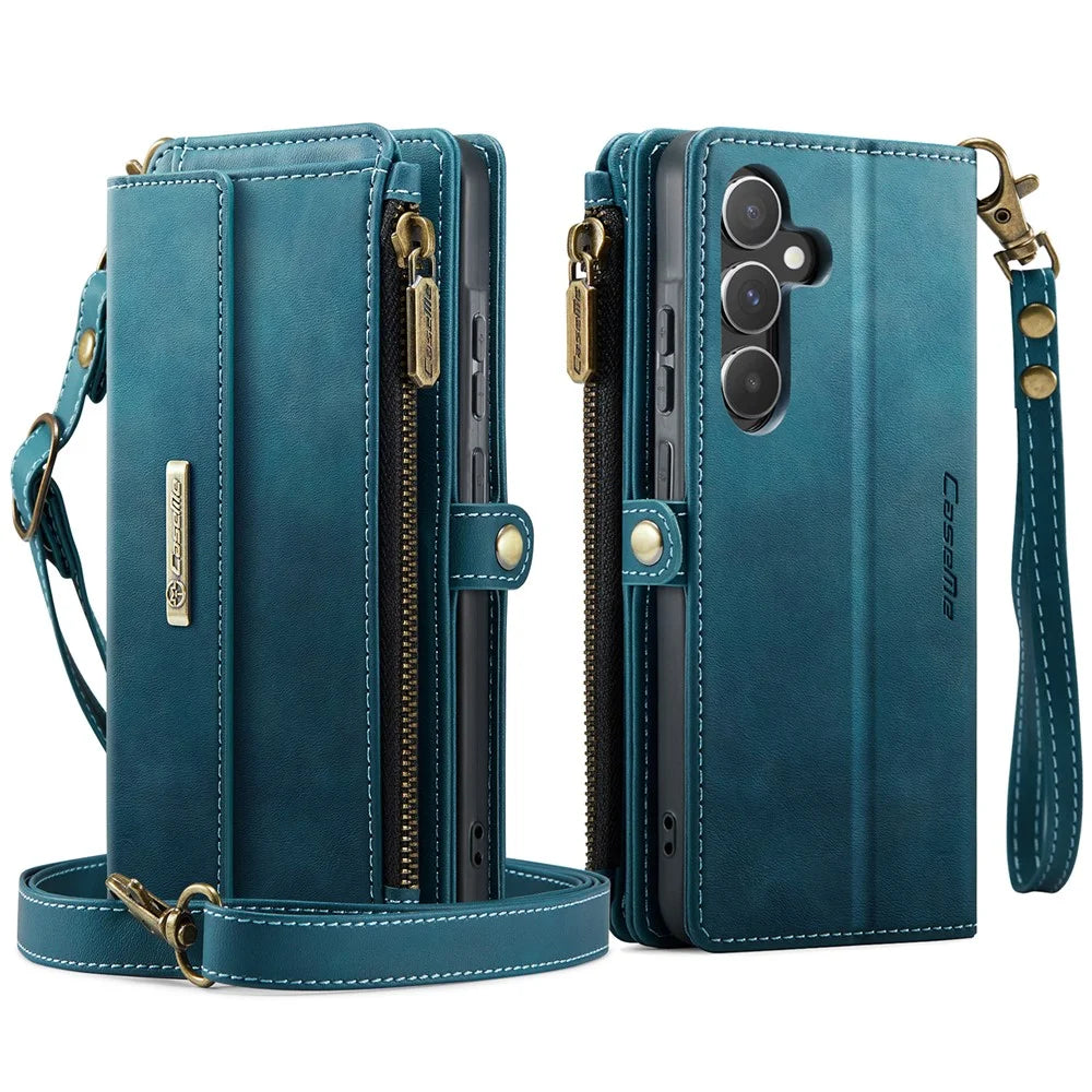 CASEME For Samsung Galaxy A55 5G Case  C39 RFID Blocking Zipper Wallet Stand Leather Cover with Strap - Green - 2