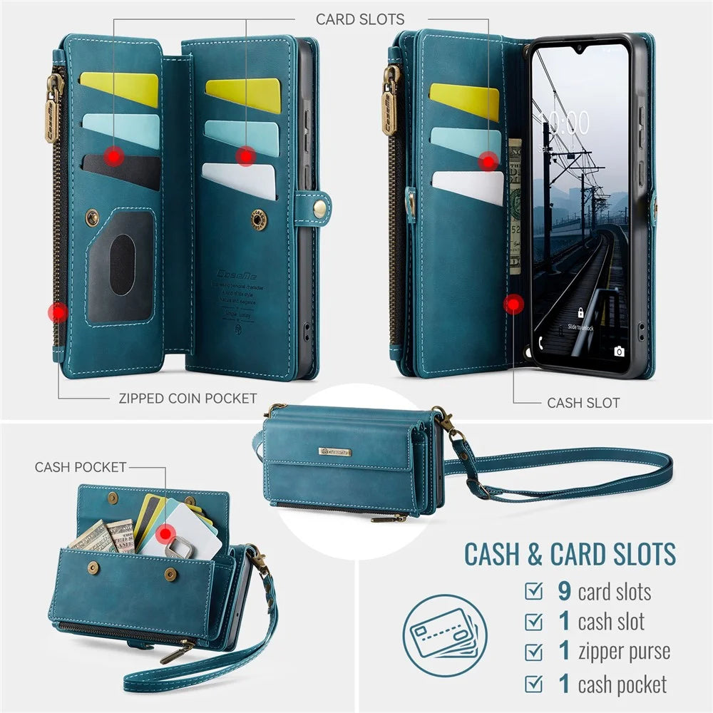 CASEME For Samsung Galaxy A55 5G Case  C39 RFID Blocking Zipper Wallet Stand Leather Cover with Strap - Green - 3