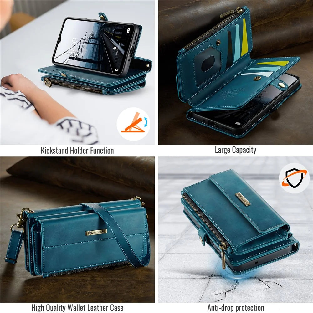 CASEME For Samsung Galaxy A55 5G Case  C39 RFID Blocking Zipper Wallet Stand Leather Cover with Strap - Green - 4