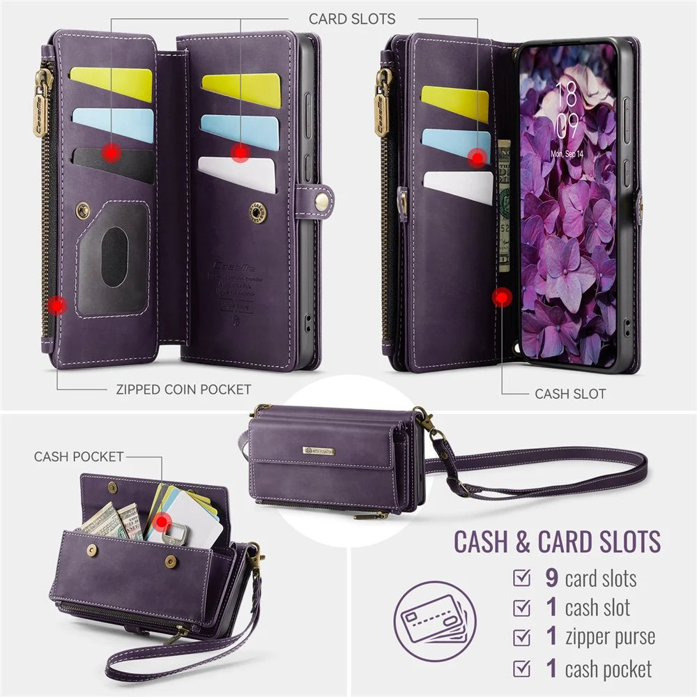 CASEME For Samsung Galaxy S20 4G / Galaxy S20 5G Case  C39 RFID Blocking Zipper Wallet Stand Leather Cover with Strap - Purple - 3