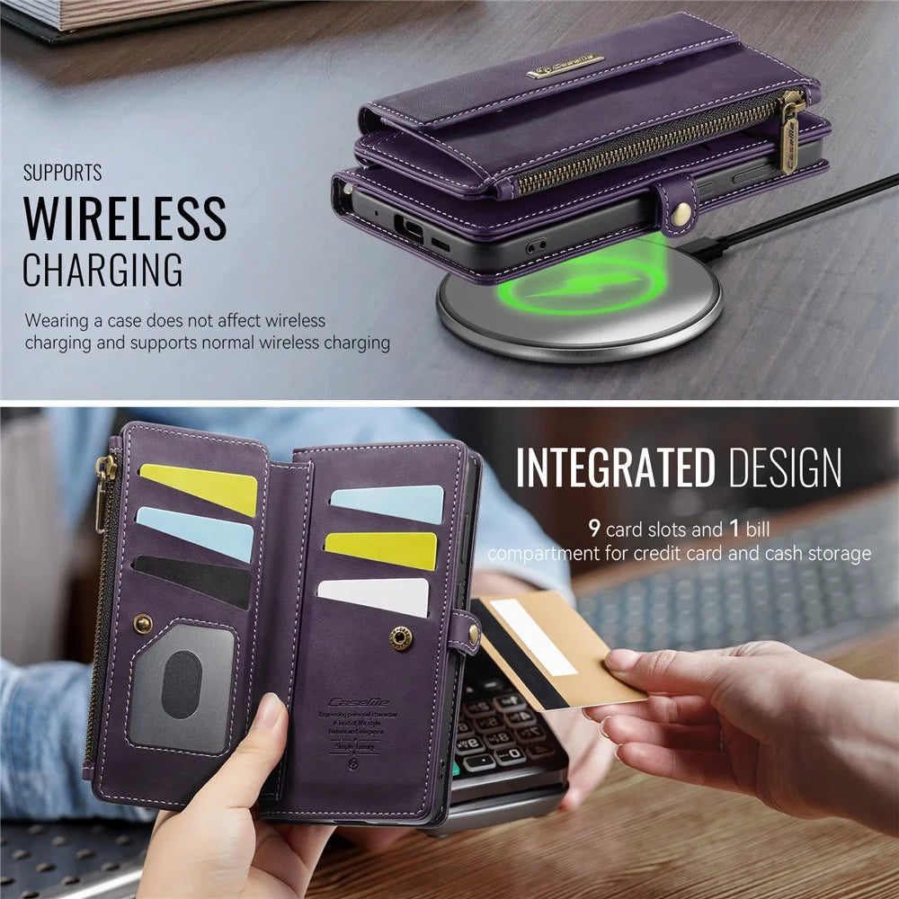 CASEME For Samsung Galaxy S20 4G / Galaxy S20 5G Case  C39 RFID Blocking Zipper Wallet Stand Leather Cover with Strap - Purple - 6