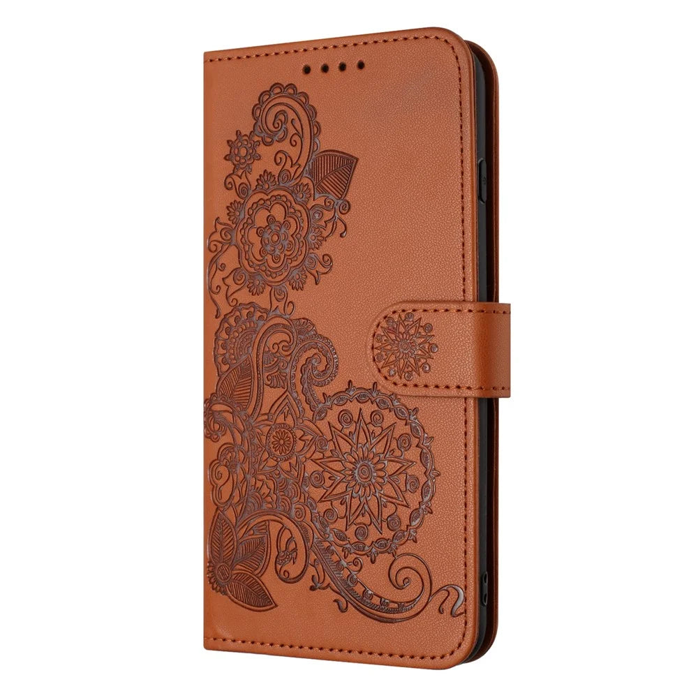 For iPhone Air Phone Cases Mandala Flower Leather Wallet Mobile Cover with Strap - Coffee - 2