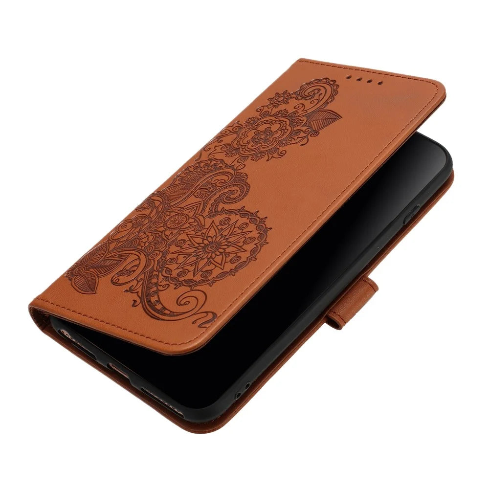 For iPhone Air Phone Cases Mandala Flower Leather Wallet Mobile Cover with Strap - Coffee - 3