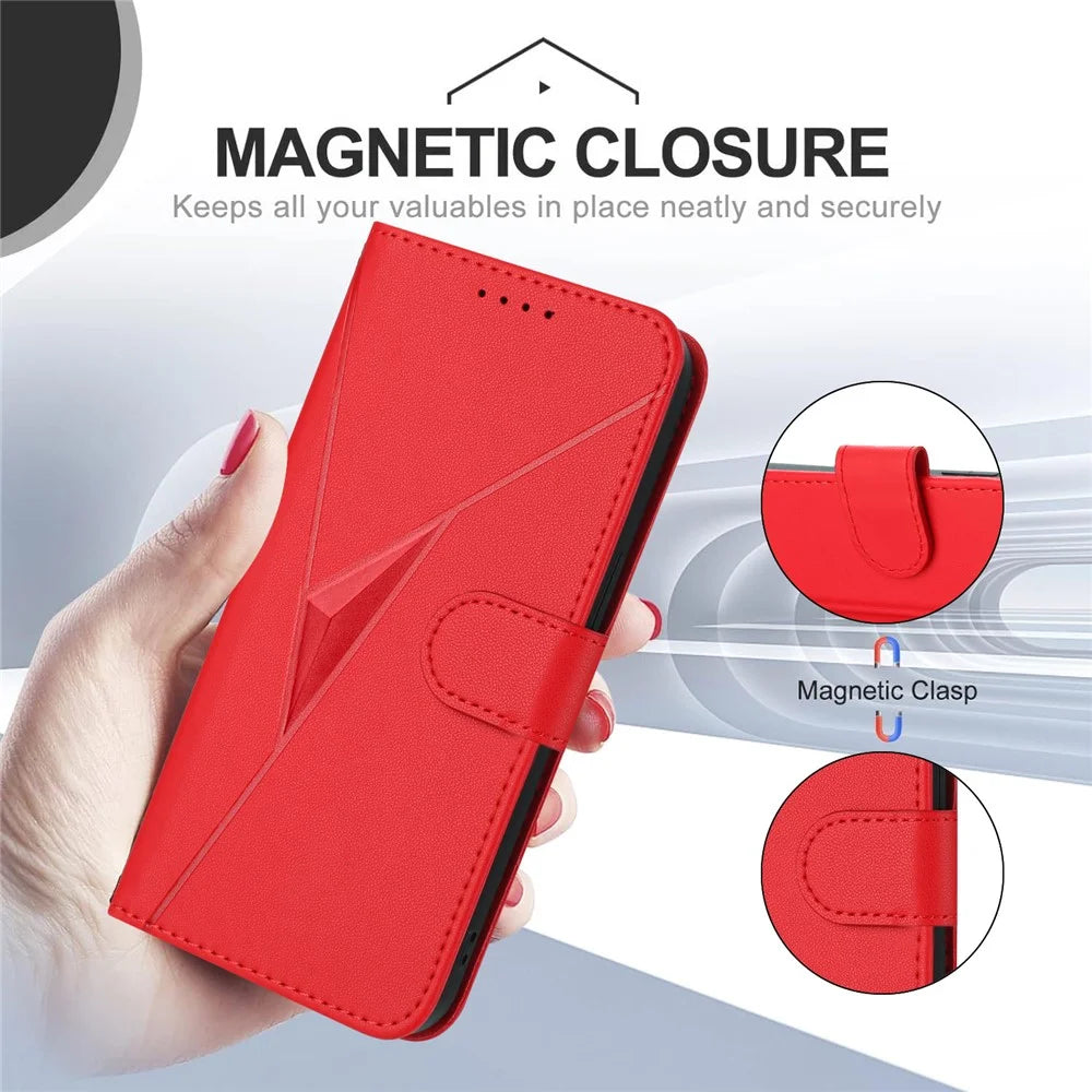 For iPhone 17 Pro Case Triangle Imprint Leather Phone Cover with Lanyard - Red - 3