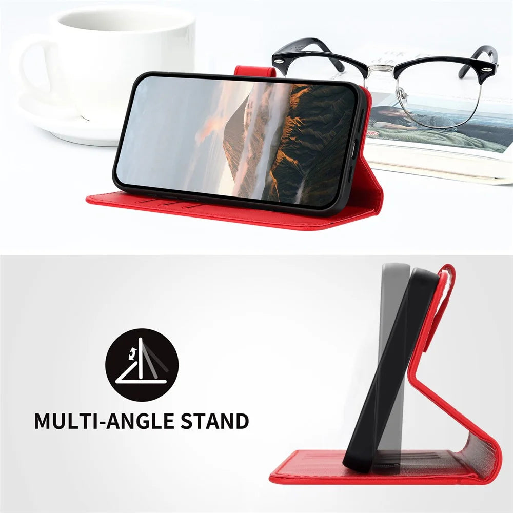 For iPhone 17 Pro Case Triangle Imprint Leather Phone Cover with Lanyard - Red - 4