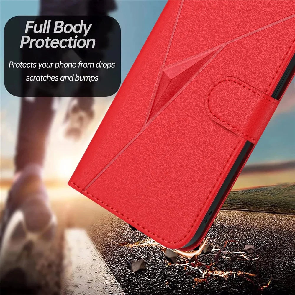 For iPhone 17 Pro Case Triangle Imprint Leather Phone Cover with Lanyard - Red - 6