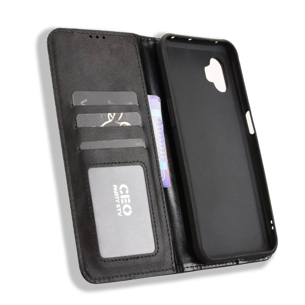 For Samsung Galaxy XCover7 Pro Leather Case Wallet Stand Retro Texture Phone Cover - Black - 4