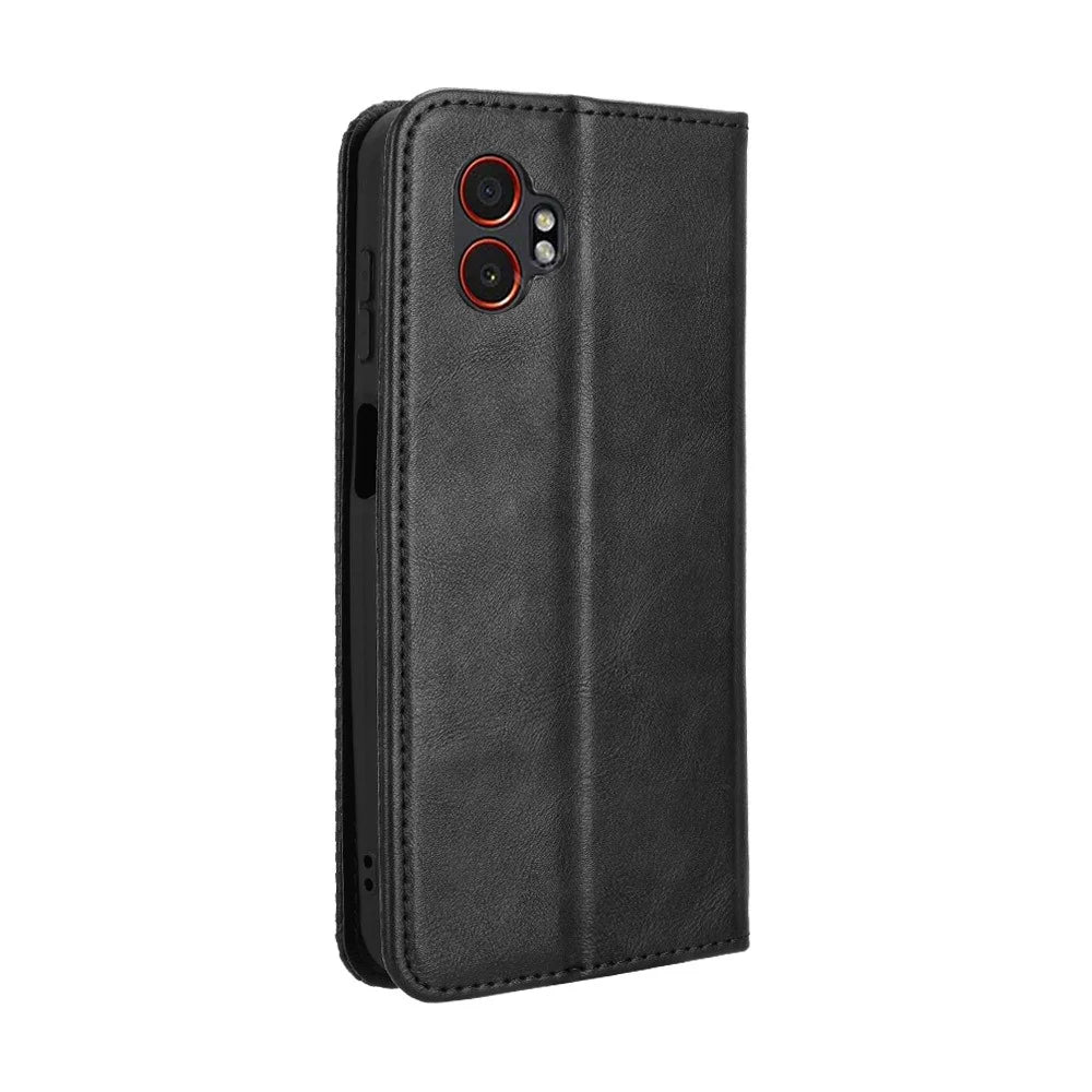For Samsung Galaxy XCover7 Pro Leather Case Wallet Stand Retro Texture Phone Cover - Black - 7
