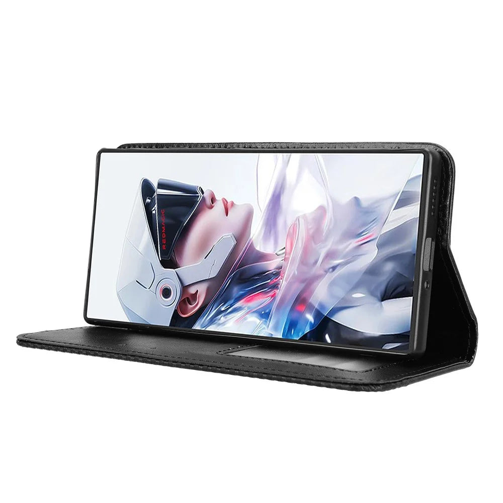 For ZTE nubia RedMagic 10 Air 5G Leather Case Wallet Stand Retro Texture Phone Cover - Black - 6