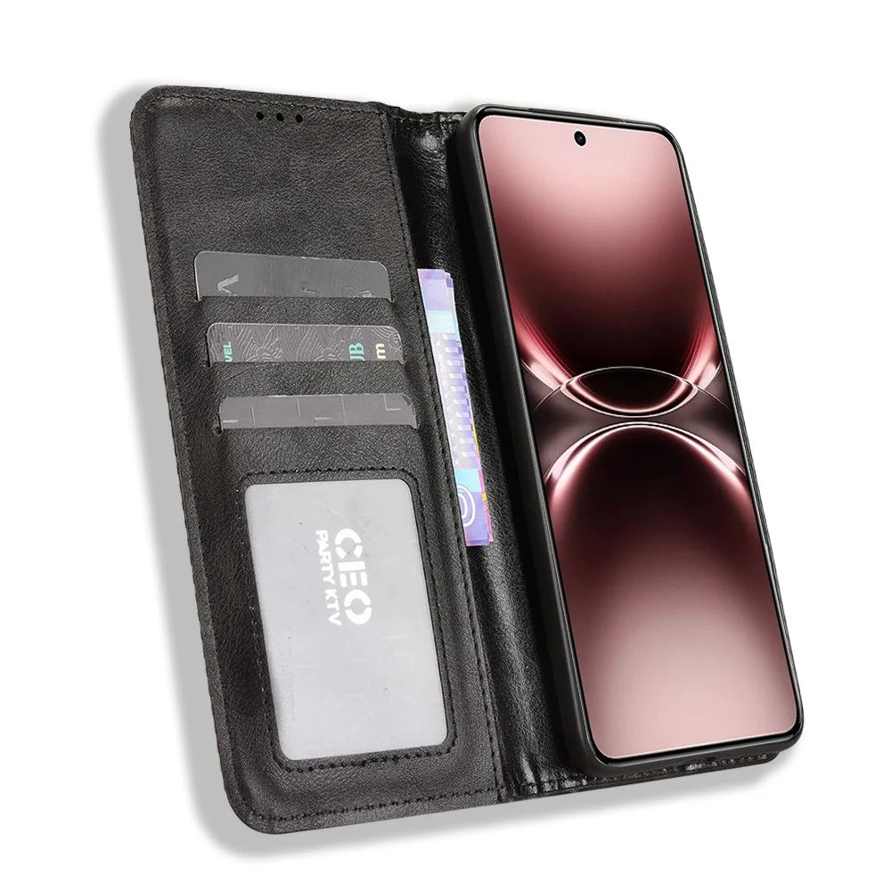 For vivo X200 Ultra 5G Leather Case Wallet Stand Retro Texture Phone Cover - Black - 5