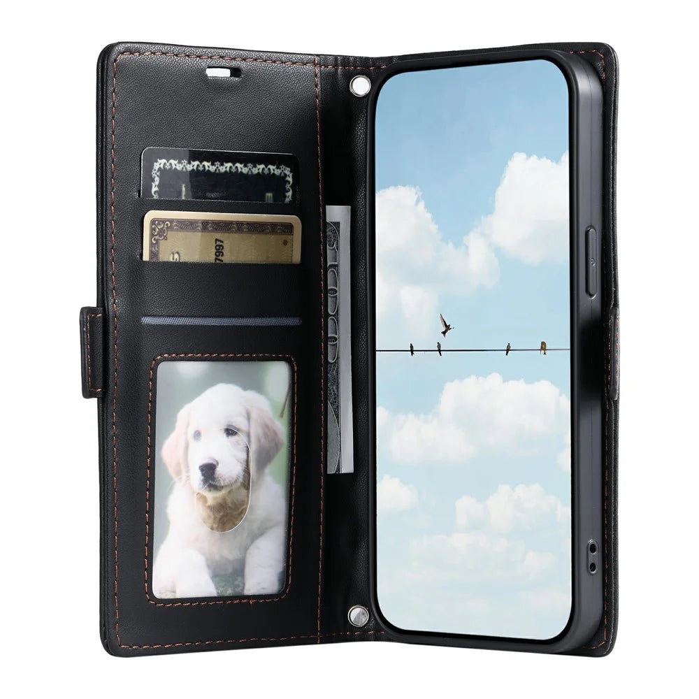For Samsung Galaxy S24 Ultra Leather Case Rhombus Texture Wallet Stand Phone Cover with Wrist Strap - Black - 2