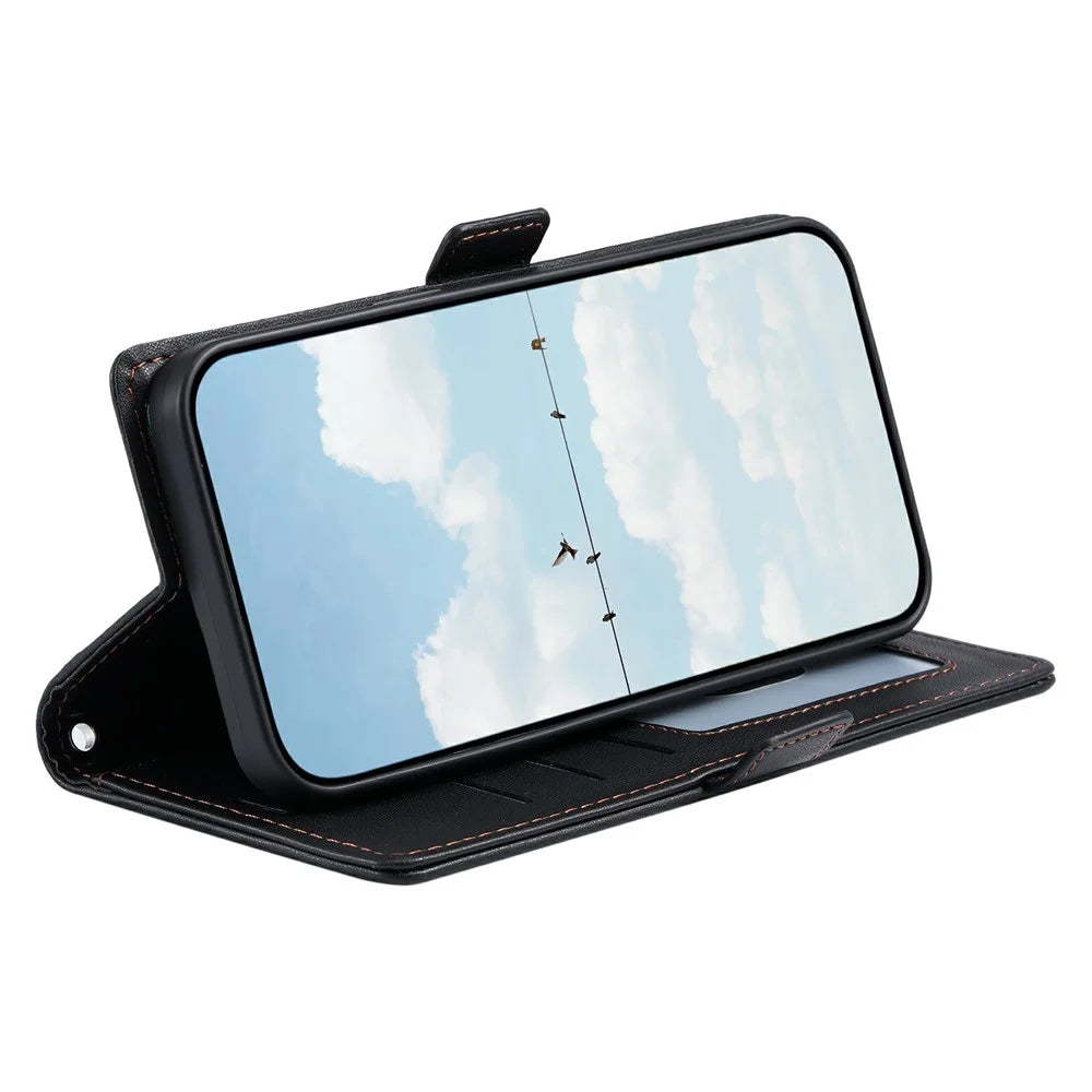 For Samsung Galaxy S24 Ultra Leather Case Rhombus Texture Wallet Stand Phone Cover with Wrist Strap - Black - 3