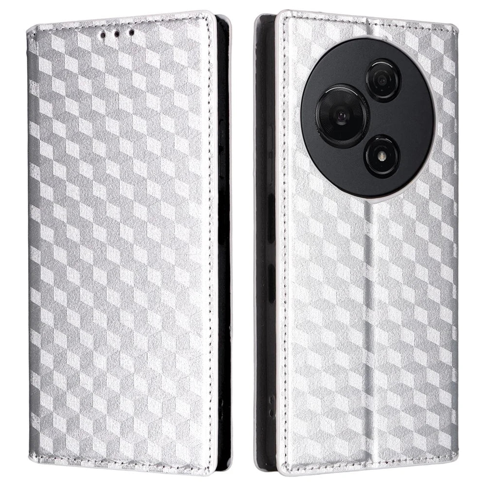For TCL 60 NxtPaper 4G Case Wallet Rhombus Imprinted Leather Phone Cover - Silver - 1
