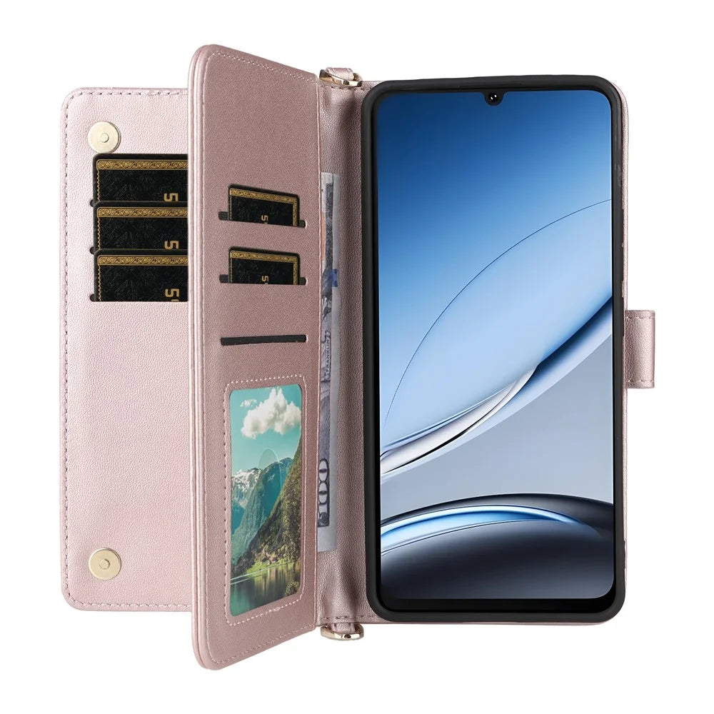 For Doogee Note 59 / Note 59 Pro Case with Shoulder / Wrist Strap Leather Phone Cover Stand Wallet - Pink - 2