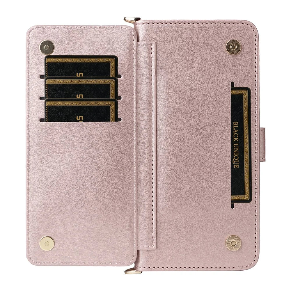 For Doogee Note 59 / Note 59 Pro Case with Shoulder / Wrist Strap Leather Phone Cover Stand Wallet - Pink - 3