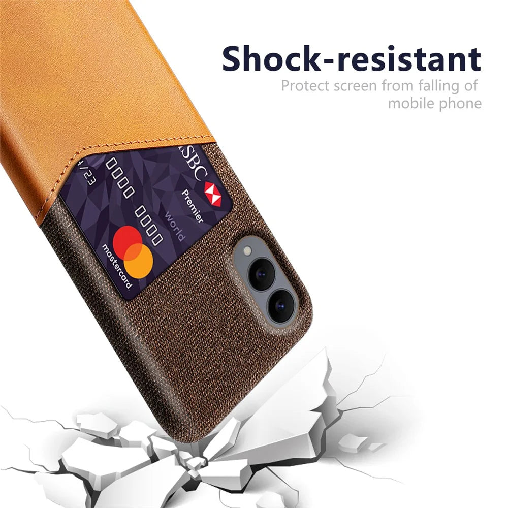For Samsung Galaxy S25 Edge Case PU Leather Cloth Texture Hard PC Phone Cover with Card Holder - Orange - 2
