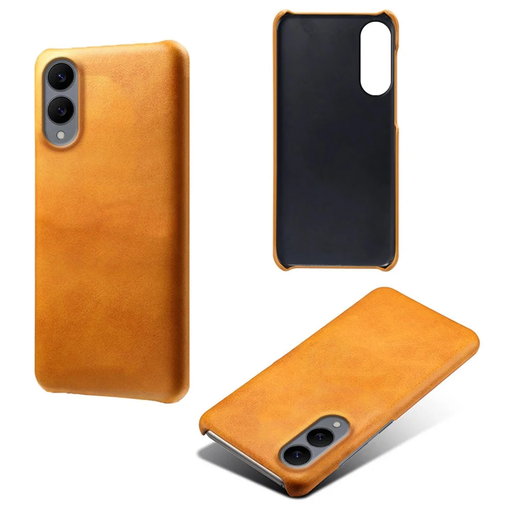 For Samsung Galaxy S25 Edge Case Calf Texture PU Leather Hard PC Protective Phone Cover - Orange - 4