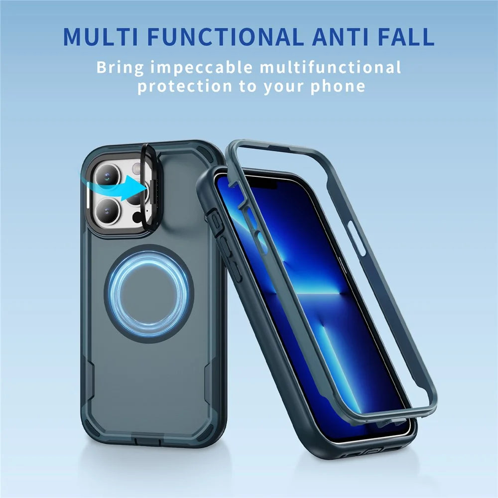 For iPhone 13 Pro Case Compatible with MagSafe Lens Frame Kickstand TPU + PC Shockproof Phone Cover - Sapphire + Blue - 2