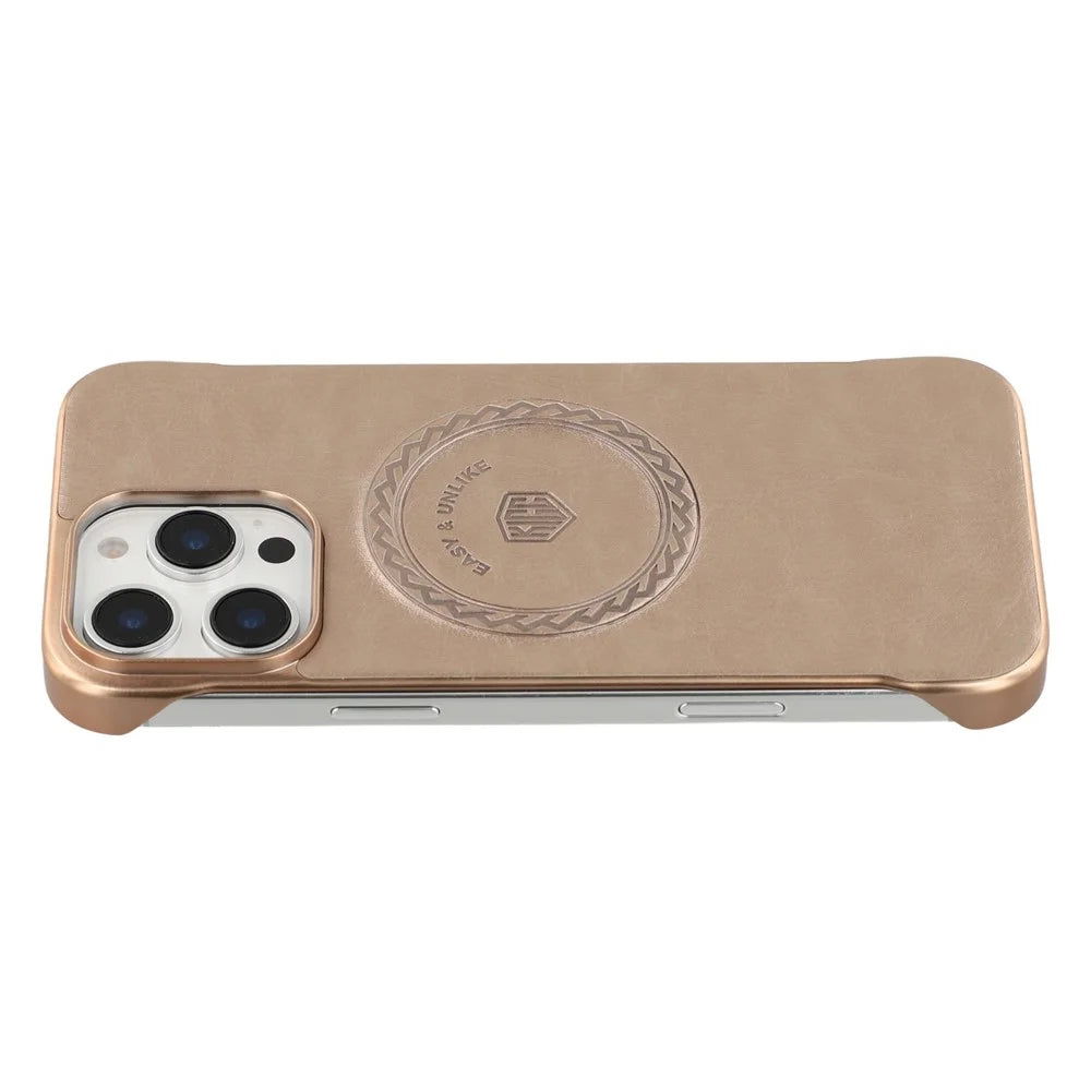 KIGC For iPhone 16 Pro Magnetic Case Electroplating PC + PU Phone Back Cover - Gold - 1