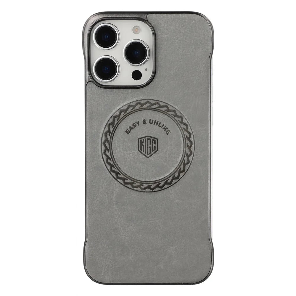 KIGC For iPhone 15 Pro Magnetic Case Electroplating PC + PU Phone Back Cover - Grey - 1