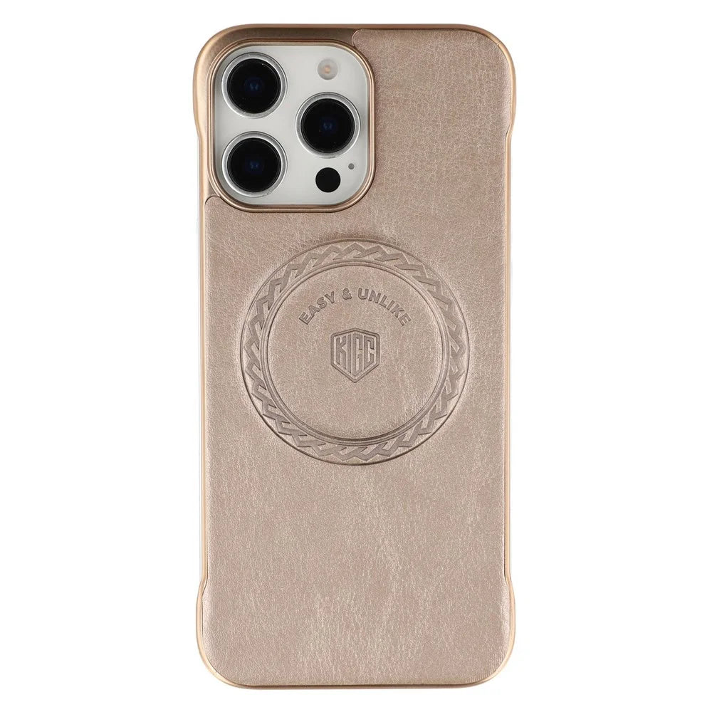 KIGC For iPhone 15 Pro Max Magnetic Case Electroplating PC + PU Phone Back Cover - Gold - 1