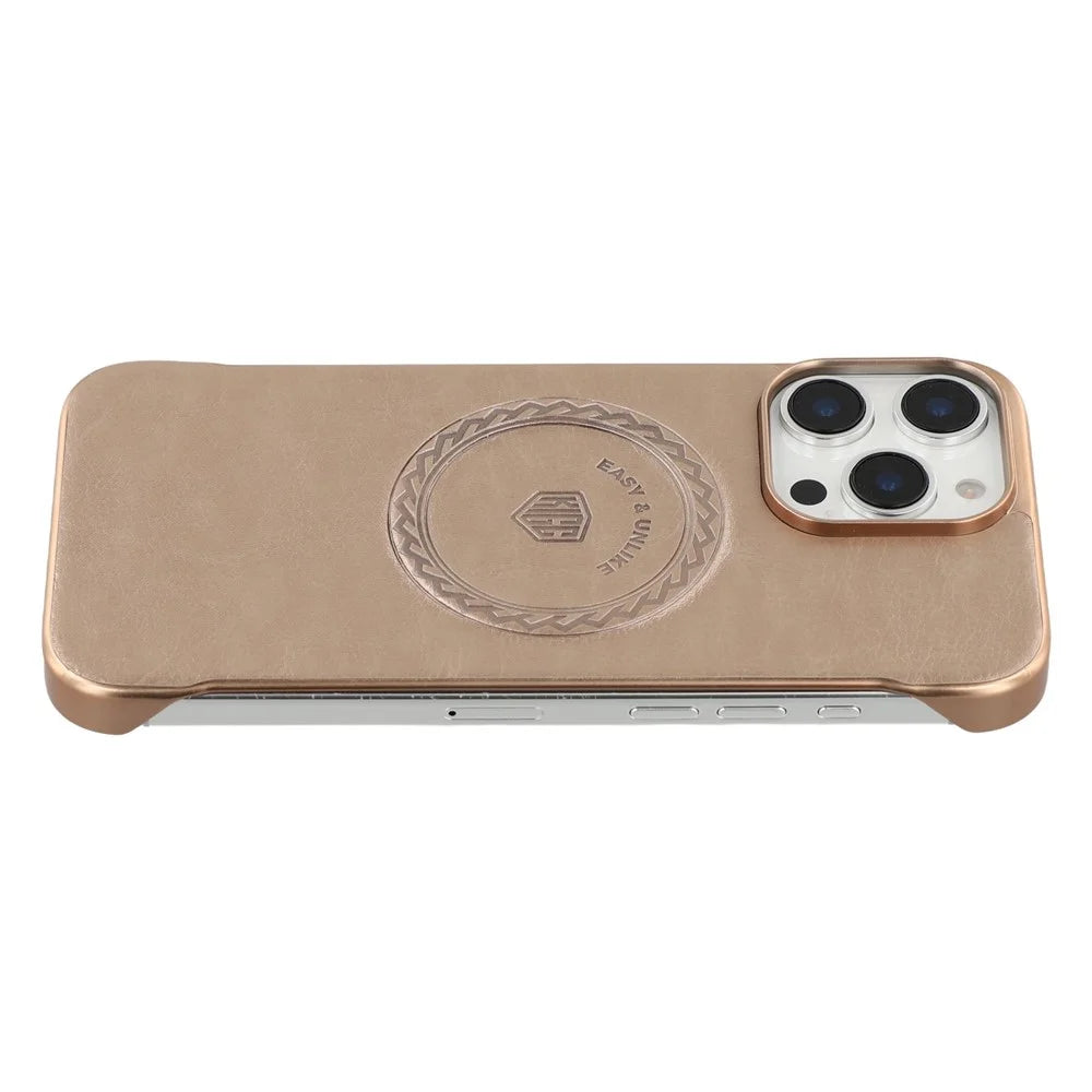 KIGC For iPhone 15 Pro Max Magnetic Case Electroplating PC + PU Phone Back Cover - Gold - 3