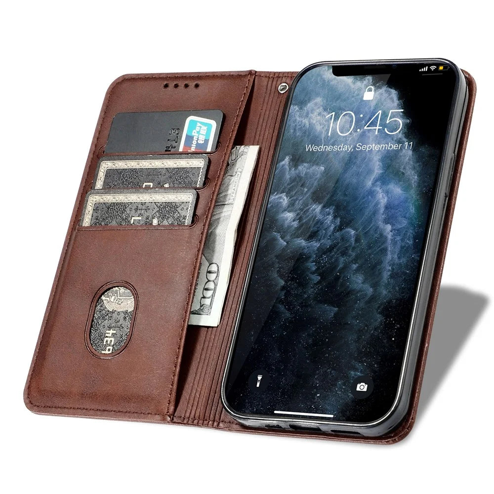 For iPhone 17e / 16e Stand Case Lucky Deer Imprinted Magnetic Closure Leather Wallet Phone Cover - Brown - 2