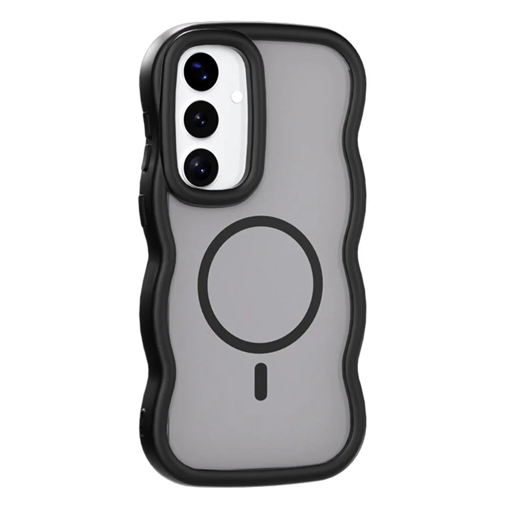 For Samsung Galaxy A26 5G Case Magnetic Case TPU + PC Phone Back Cover Skin Touch Wave Shape - Black - 1