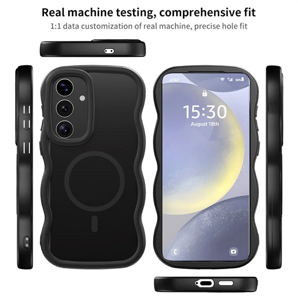For Samsung Galaxy A26 5G Case Magnetic Case TPU + PC Phone Back Cover Skin Touch Wave Shape - Black - 7