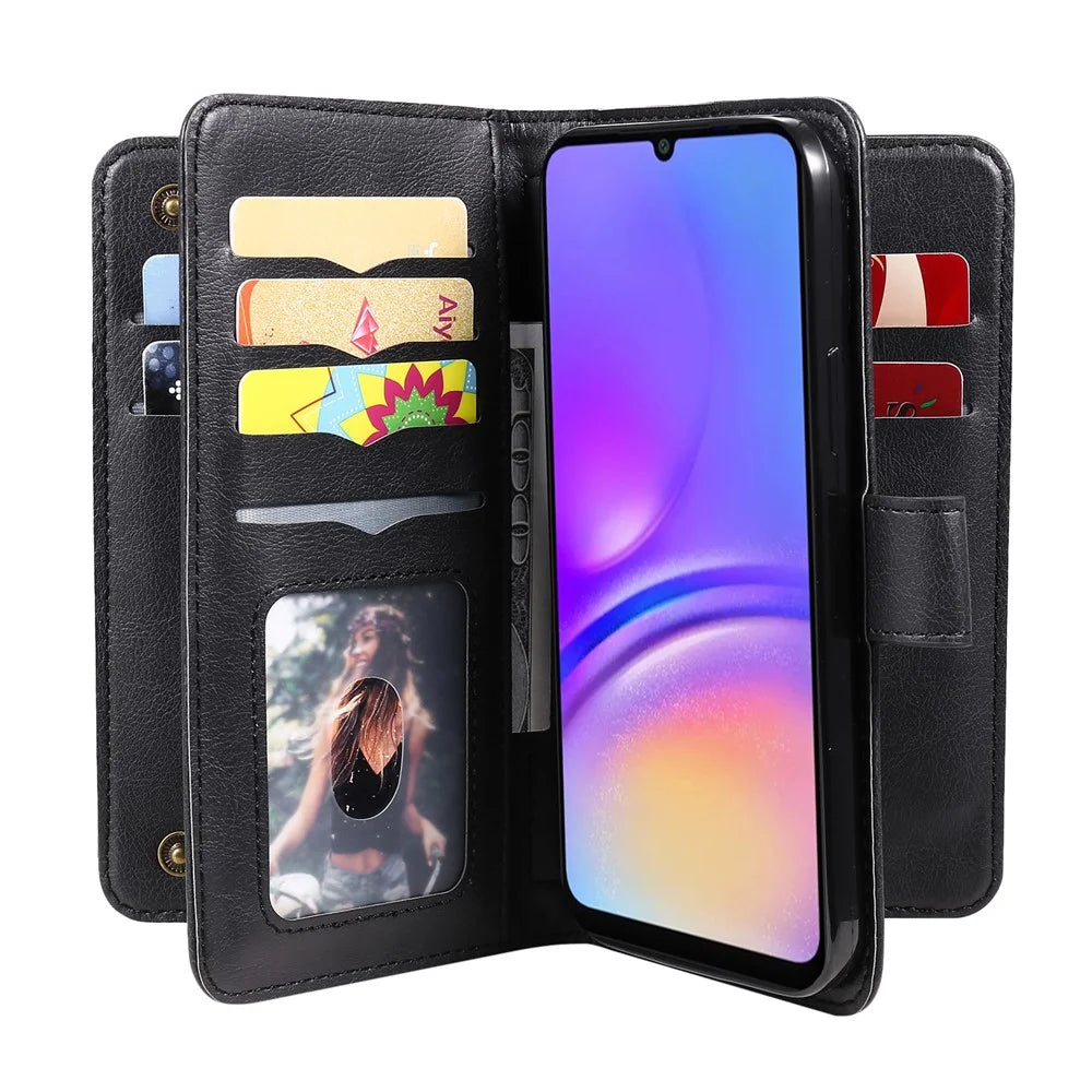 For Samsung Galaxy A08 5G / A08 4G / A07 4G / A06 4G / A06 5G Leather Case with 10 Card Holder Phone Cover Stand - Black - 3