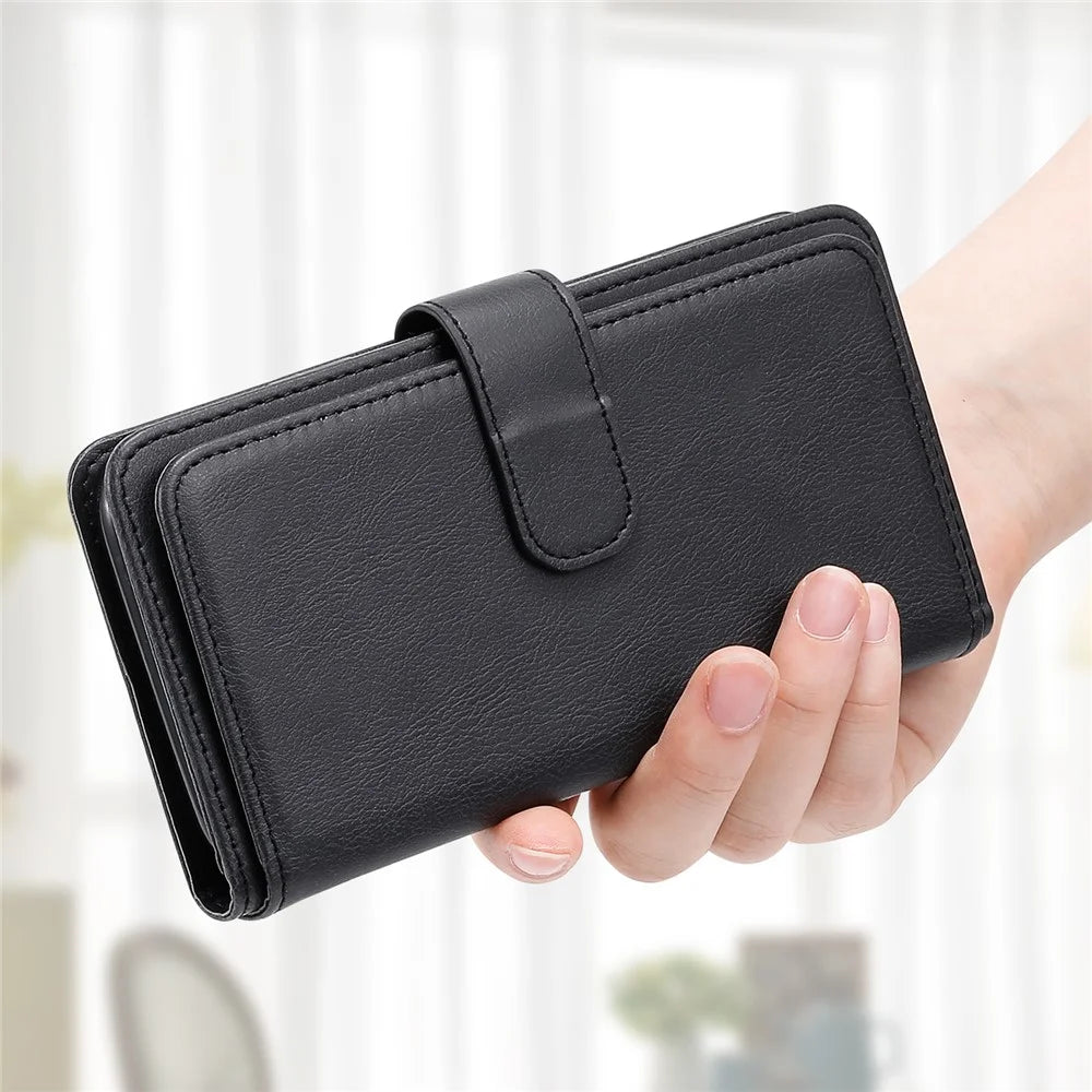For Samsung Galaxy A08 5G / A08 4G / A07 4G / A06 4G / A06 5G Leather Case with 10 Card Holder Phone Cover Stand - Black - 7