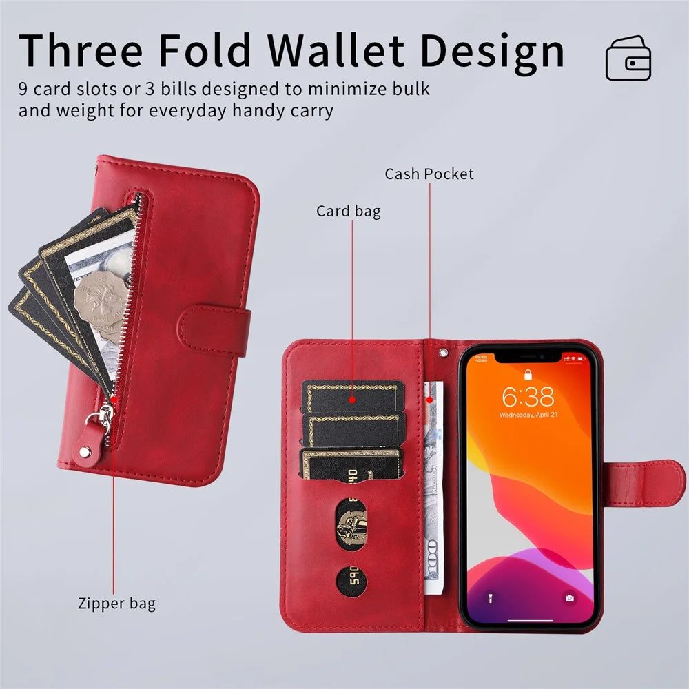 For Sony Xperia 1 VII PU Leather Cases with Zipper Pocket Wallet Phone Cover Stand - Red - 7