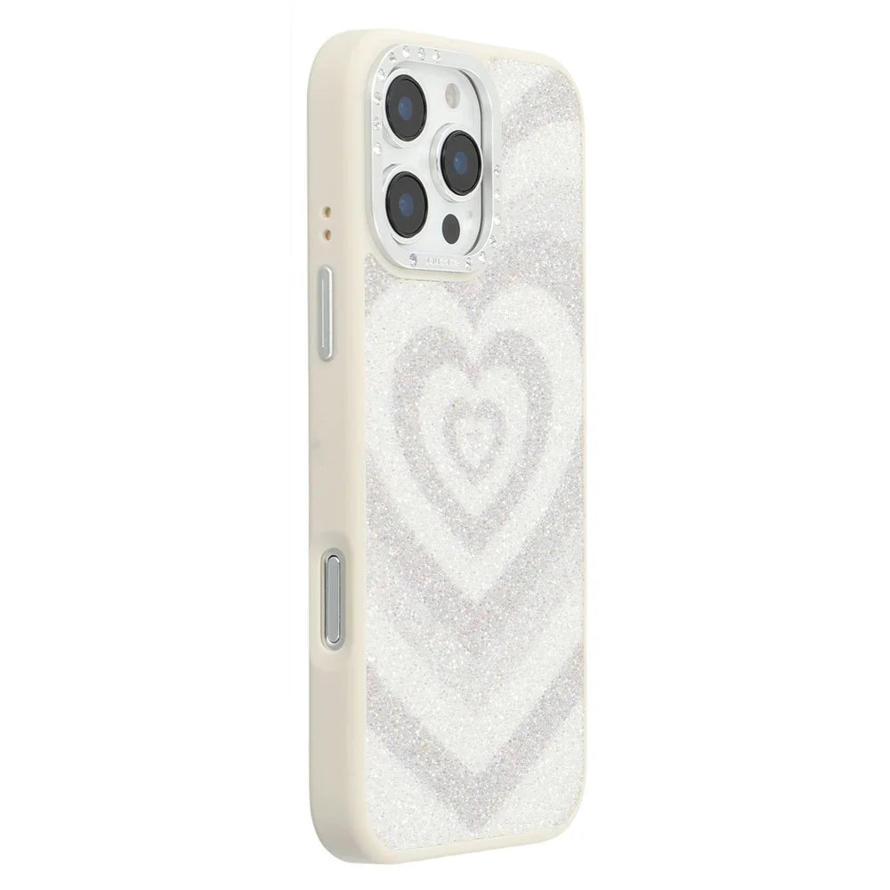 JAUCASE For iPhone 16 Pro Magnetic Case Heart Pattern PU + TPU + PC Phone Back Cover - White - 1