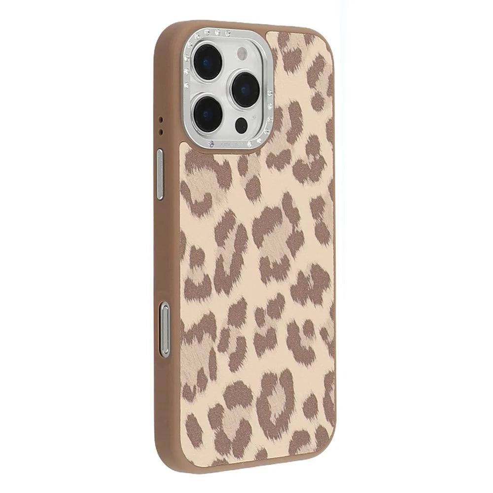 JAUCASE For iPhone 16 Pro Magnetic Case Leopard Print PU + TPU + PC Phone Back Cover - Brown - 1
