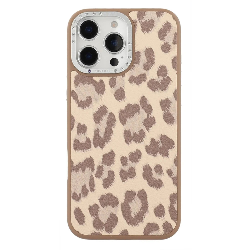 JAUCASE For iPhone 16 Pro Magnetic Case Leopard Print PU + TPU + PC Phone Back Cover - Brown - 3