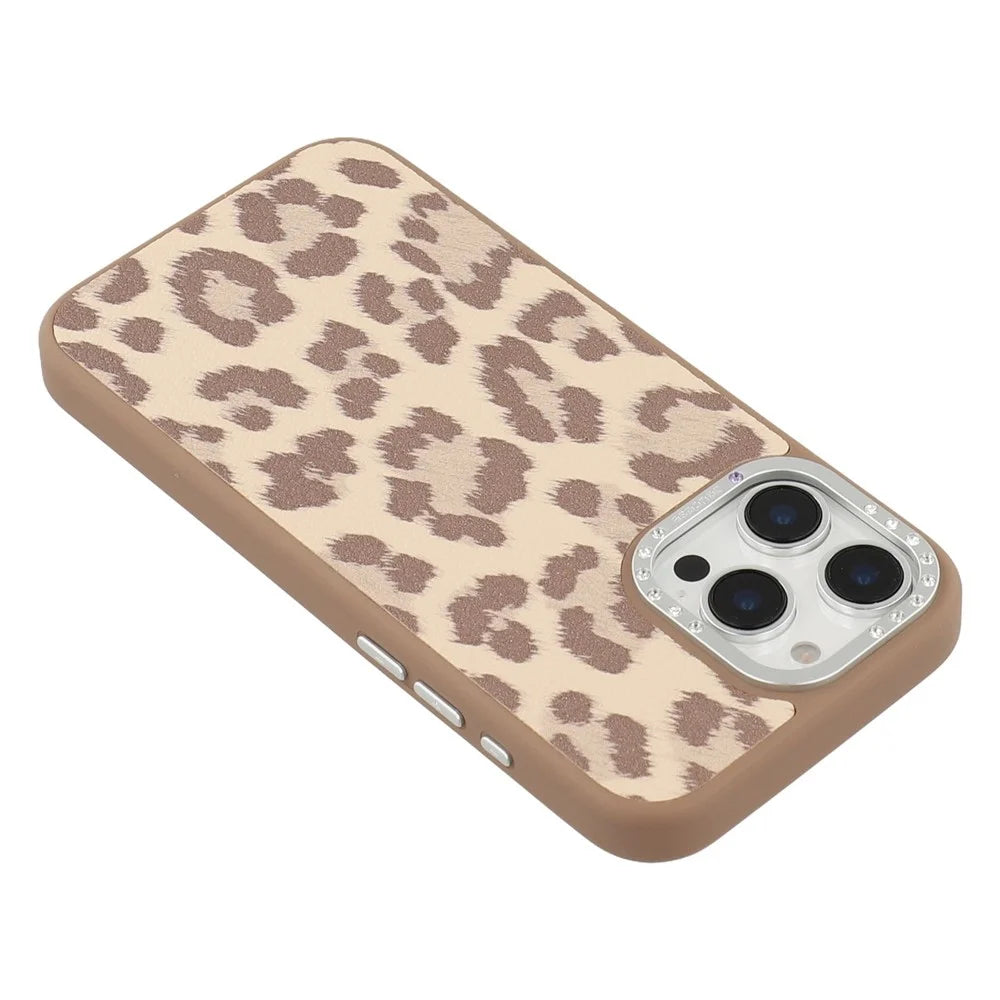 JAUCASE For iPhone 16 Pro Magnetic Case Leopard Print PU + TPU + PC Phone Back Cover - Brown - 6